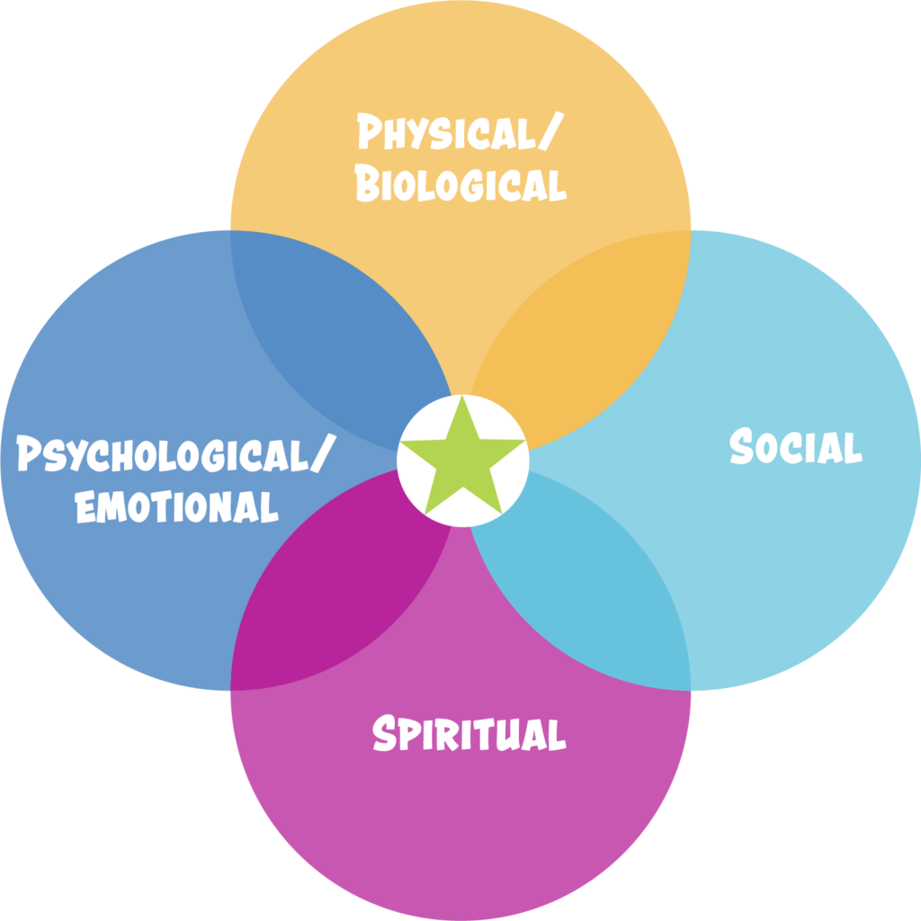 Venn diagram of Physical, Emotional, Social and Spiritual Health.